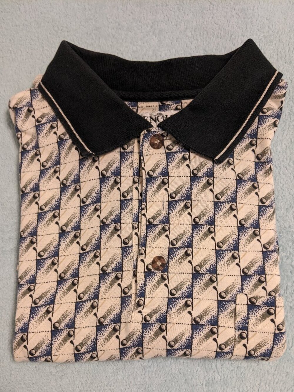 Vintage Penguin Sport Men's Golf Polo Shirt Sz M Golf Print Buttons 100% Cotton